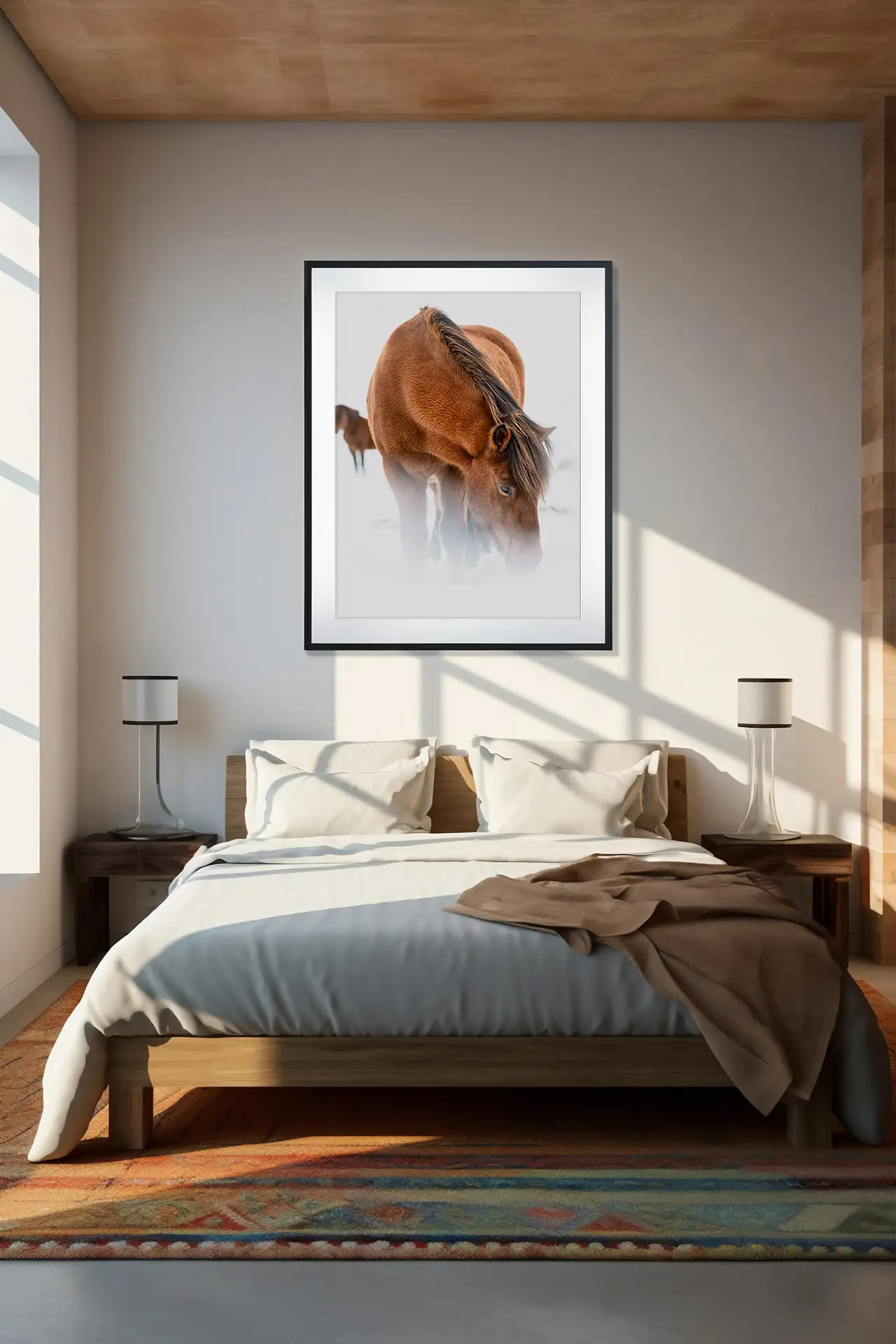 Decorated room with incredible photographic print hanging on the wall